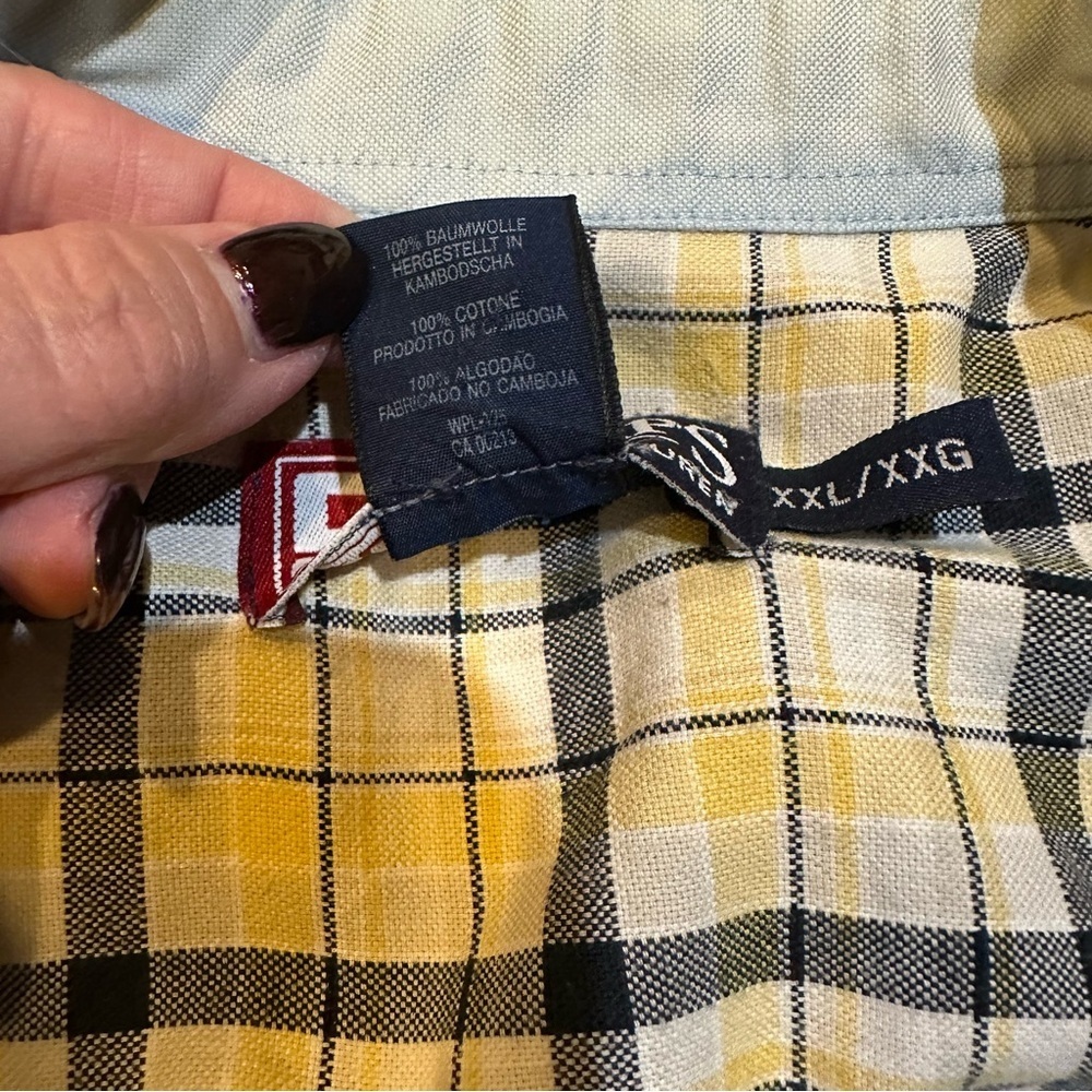 CHAPS RALPH LAUREN XXL Yelliw Navy Plaid Woven Camp Shirt Button Down R $55 - Picture 8 of 12